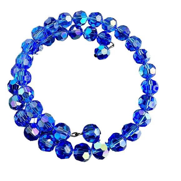 Iridescent Vibrant Peacock Blue Faceted Bead Wrap Bracelet - Picture 1 of 5
